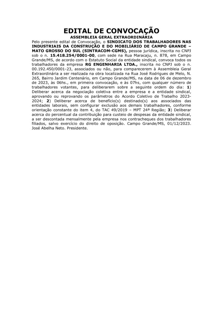 EDITAL DE CONVOCAÇÃO EDITAL DE CONVOCAÇÃO
