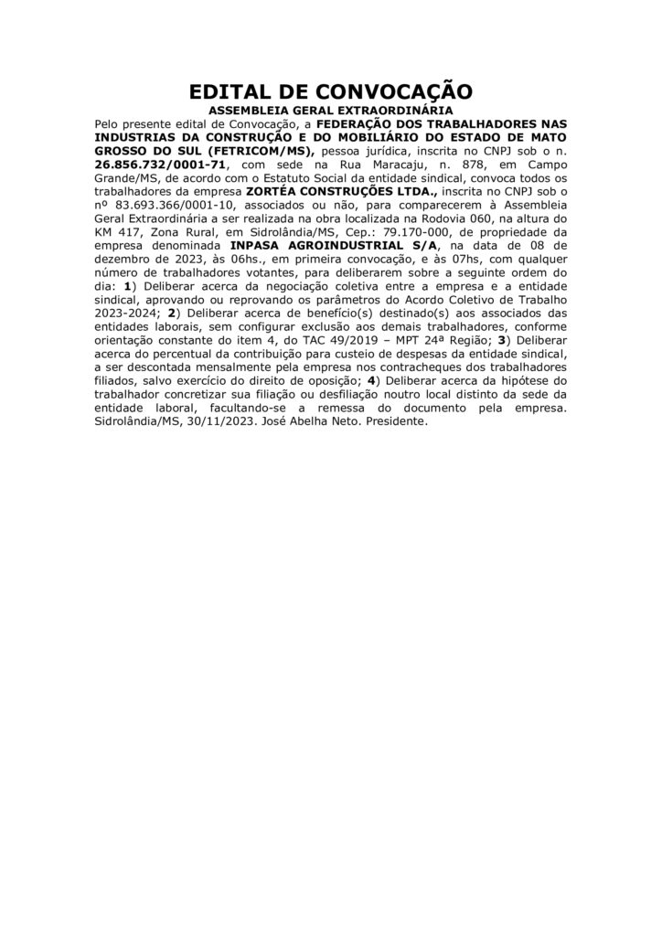 EDITAL DE CONVOCAÇÃO EDITAL DE CONVOCAÇÃO