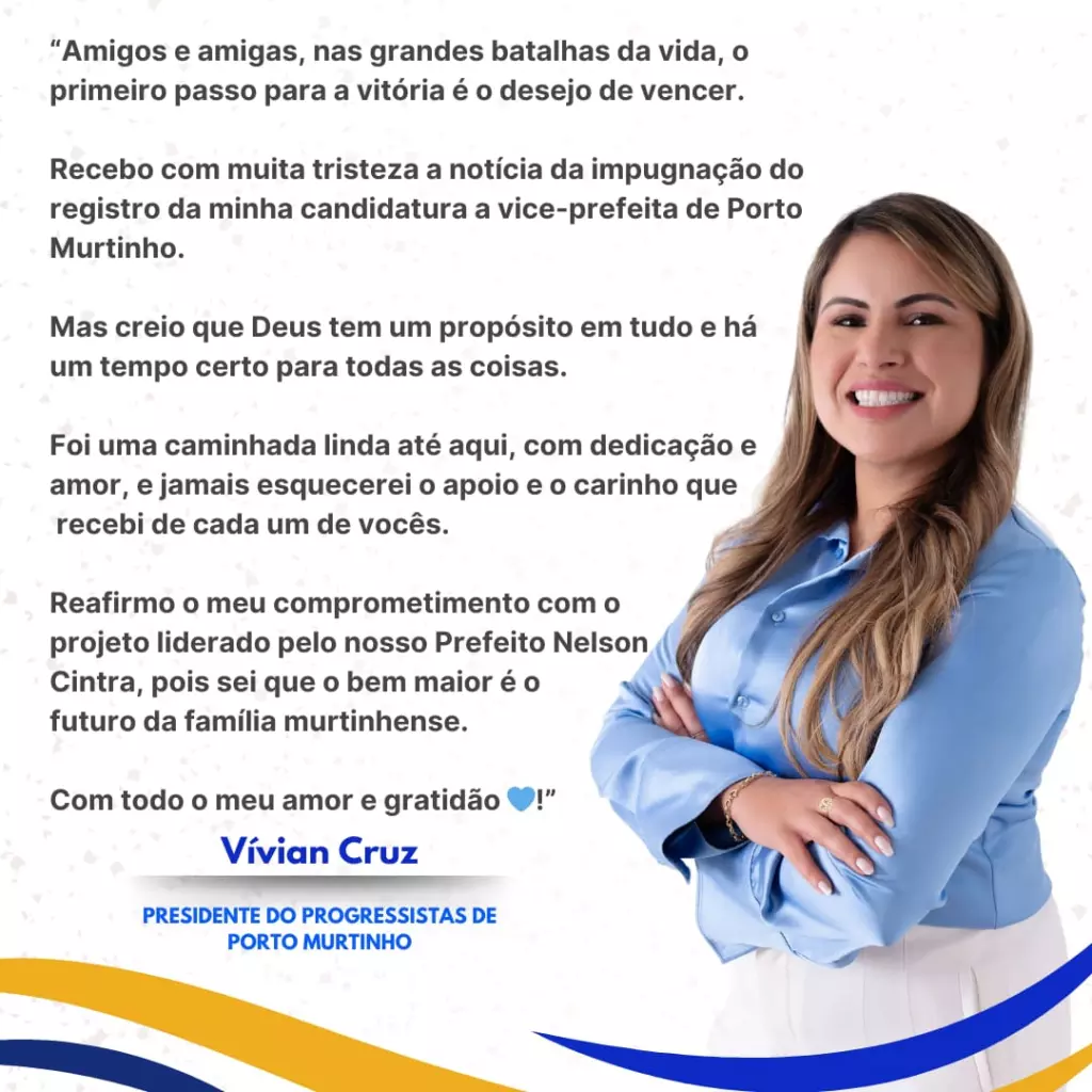 Justiça indefere candidatura da vice do atual prefeito de Porto Murtinho Justiça indefere candidatura da vice do atual prefeito de Porto Murtinho