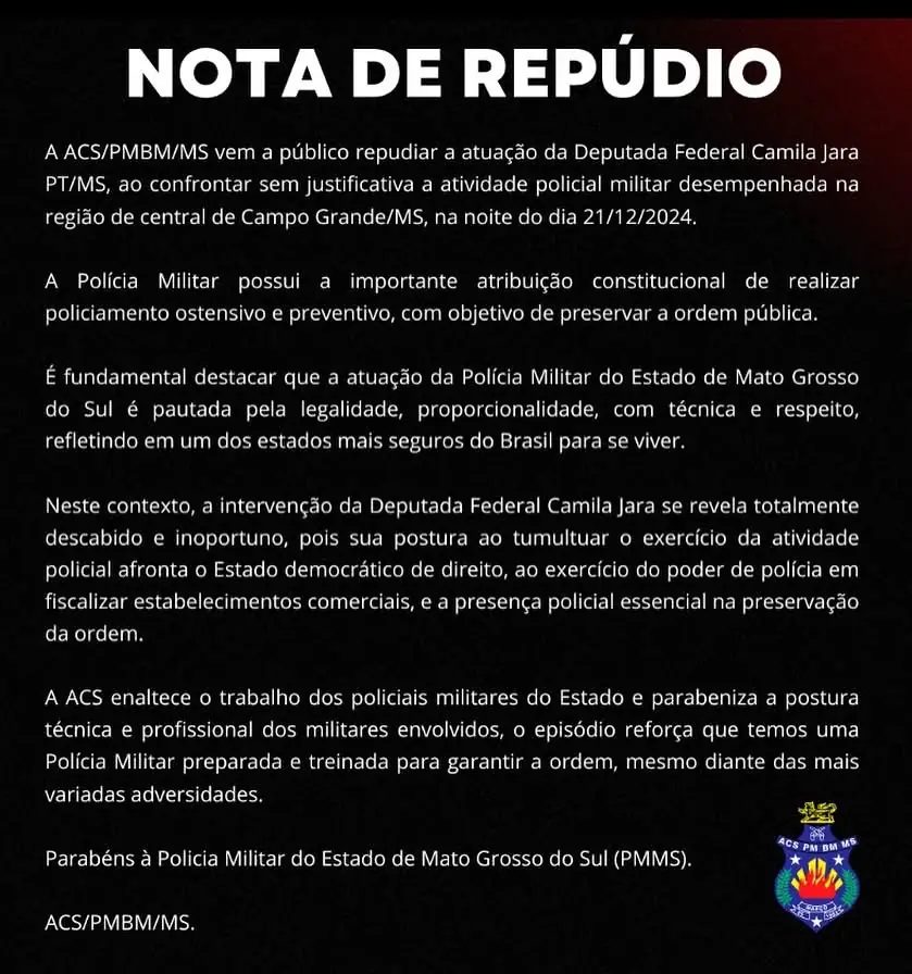 Associação de Cabos e Soldados critica atitude de deputada federal em ação policial no centro de Campo Grande Associação de Cabos e Soldados critica atitude de deputada federal em ação policial no centro de Campo Grande