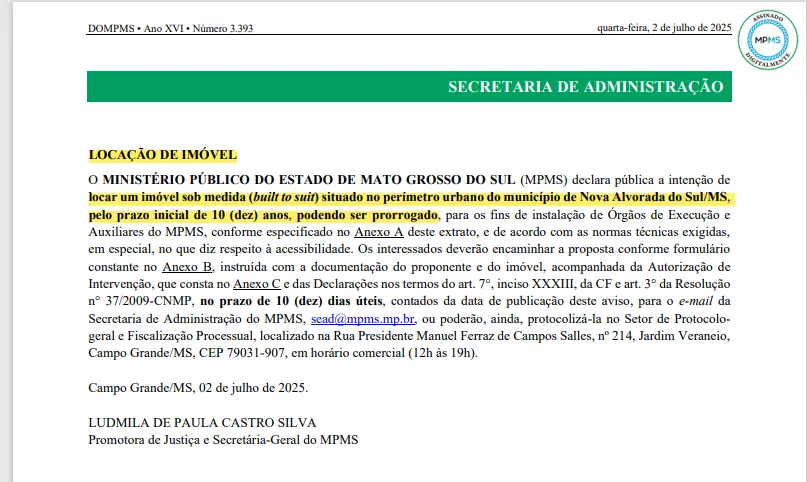 Ministério Público busca parcerias para construção de sede própria em Nova Alvorada do Sul